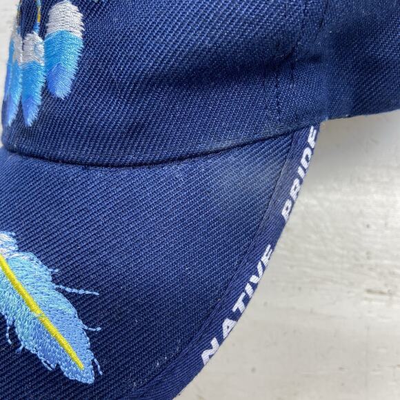Native Pride Indian Dream Catcher Feather Shadow Navy Blue Embroidered Cap Hat - Picture 8 of 9